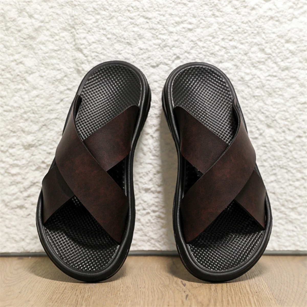 The Viareggio Men’s Open Toe  Cross Strap Slide Sandals