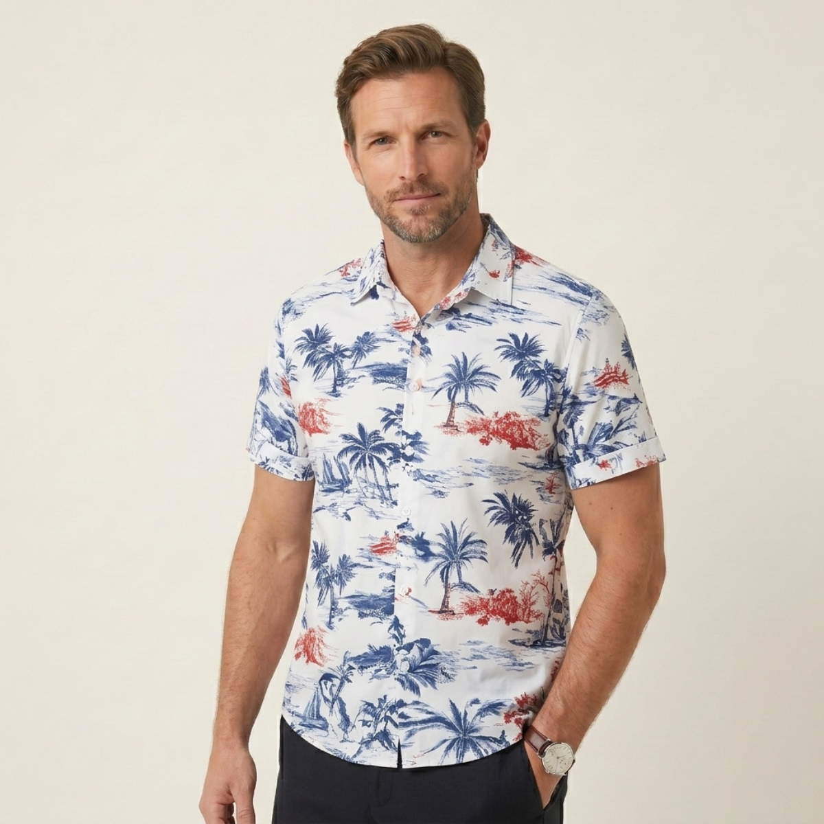 The Cotswolds Men’s Palm Tree Print Short Sleeve Shirt