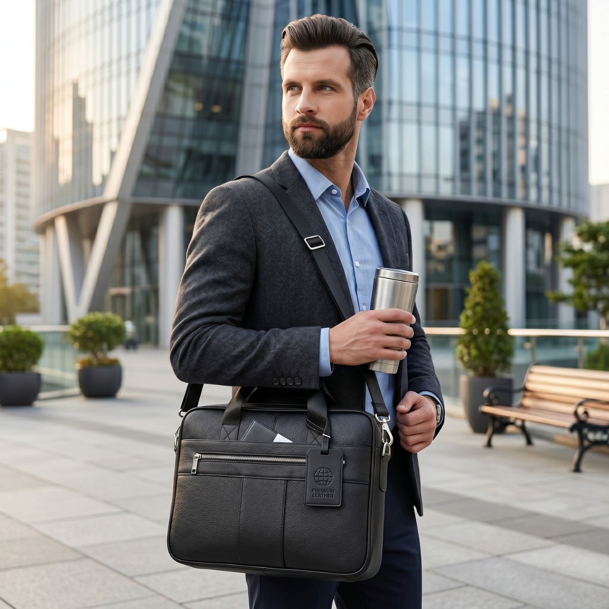 Men’s Genuine Leather Business Shoulder Bag