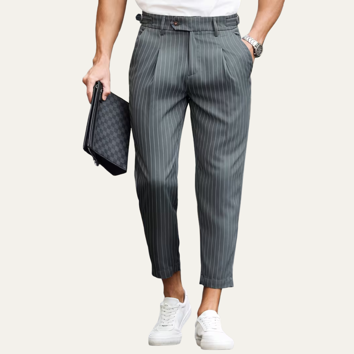 The Cullen Bay Men’s  Slim Fit  Pinstripe Pleated Dress Trousers