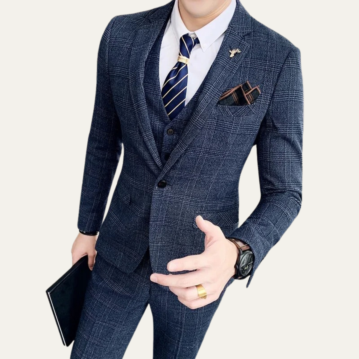 The Vigevano Men’s Plaid 3 Piece Suit – Blazer Gilet and Trousers Formal Set