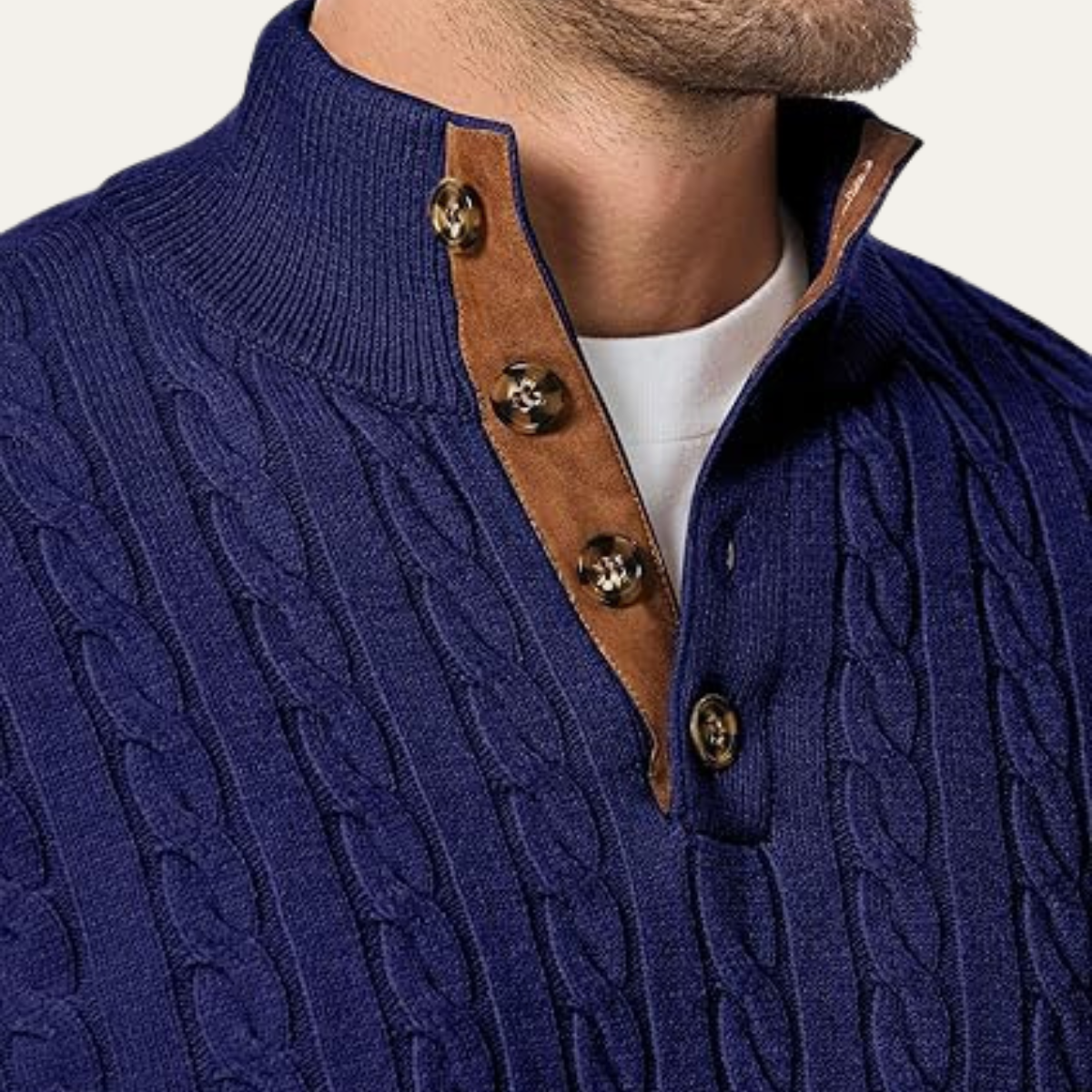 Stamford Men's Cable Knit Sweater with Stand-Up Collar