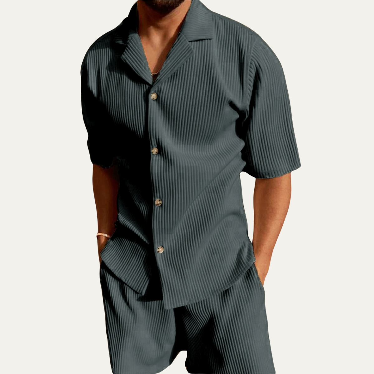 The Bolzano Men’s Shirt and Shorts Set – Casual Textured Two Piece Outfit