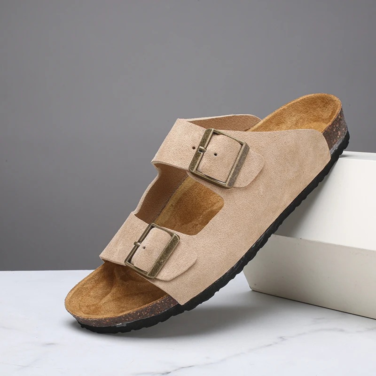 The Verbania Men’s Double Buckle Suede Slide Sandals