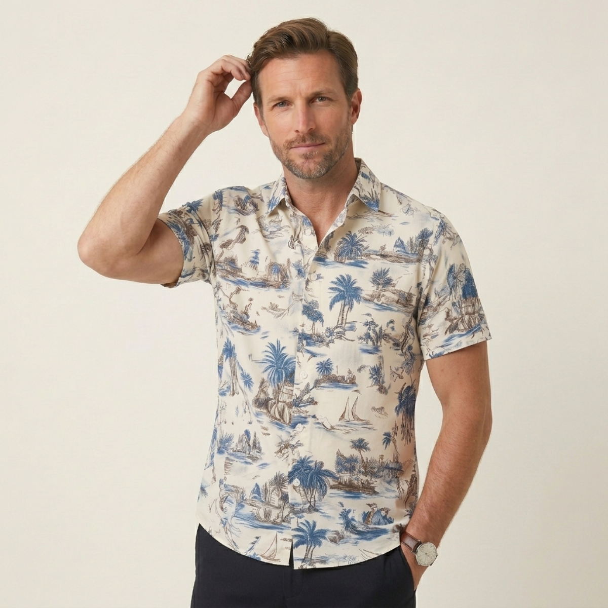 The Cotswolds Men’s Palm Tree Print Short Sleeve Shirt