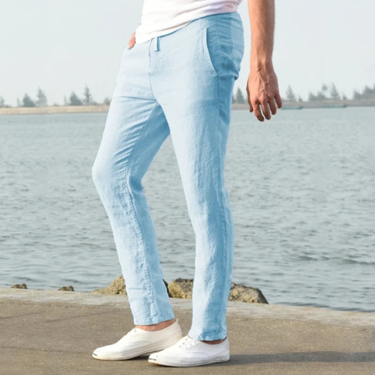 The McLean Men’s Casual Lightweight Linen Trousers – Light Blue