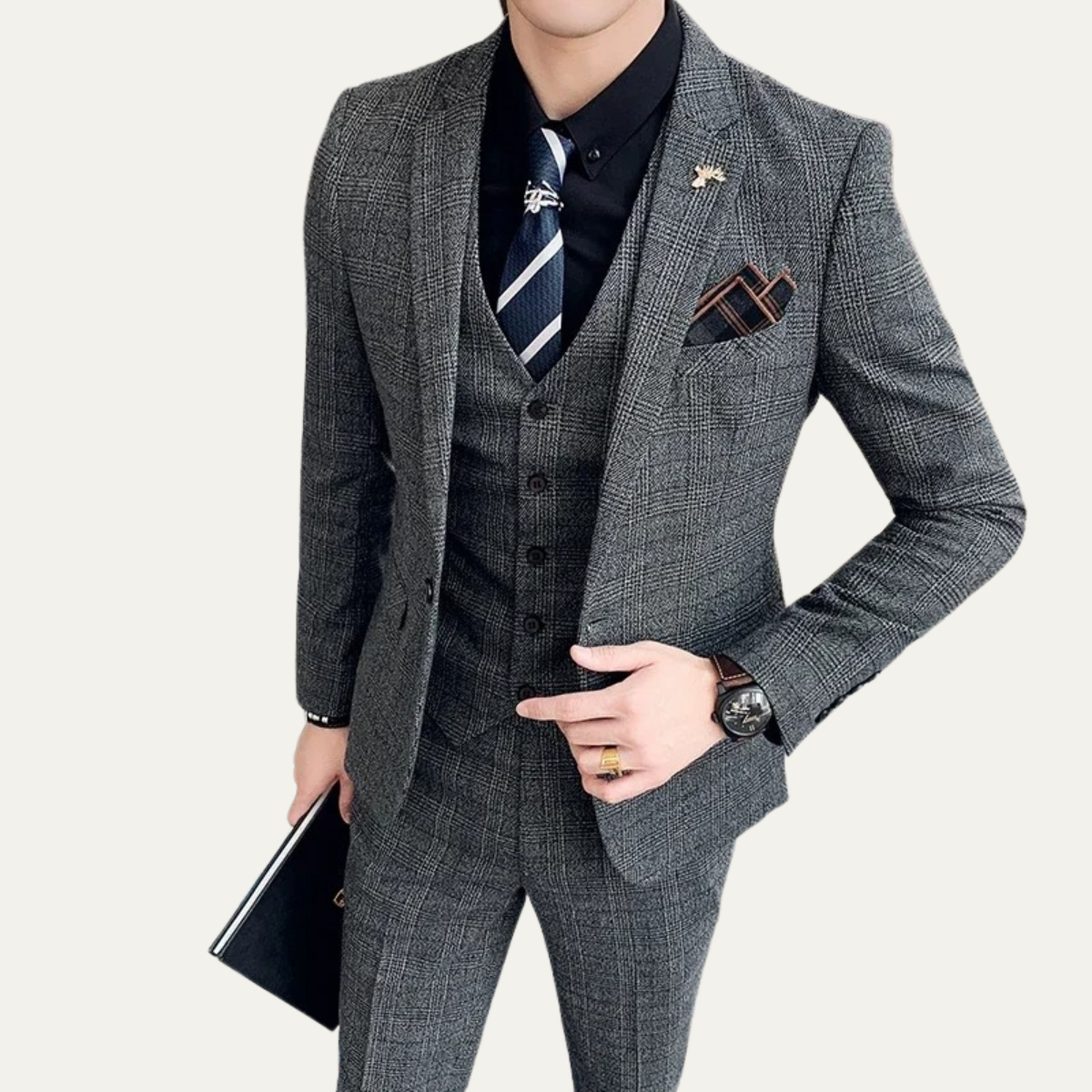 The Vigevano Men’s Plaid 3 Piece Suit – Blazer, Waistcoat, and Trousers Formal Set