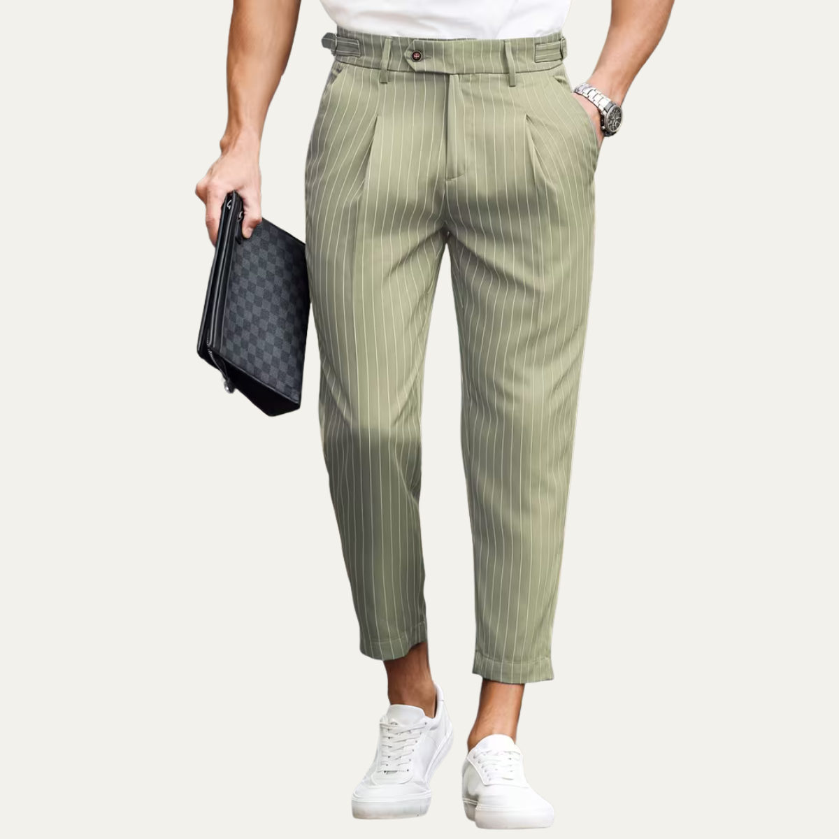 The Cullen Bay Men’s  Slim Fit  Pinstripe Pleated Dress Trousers