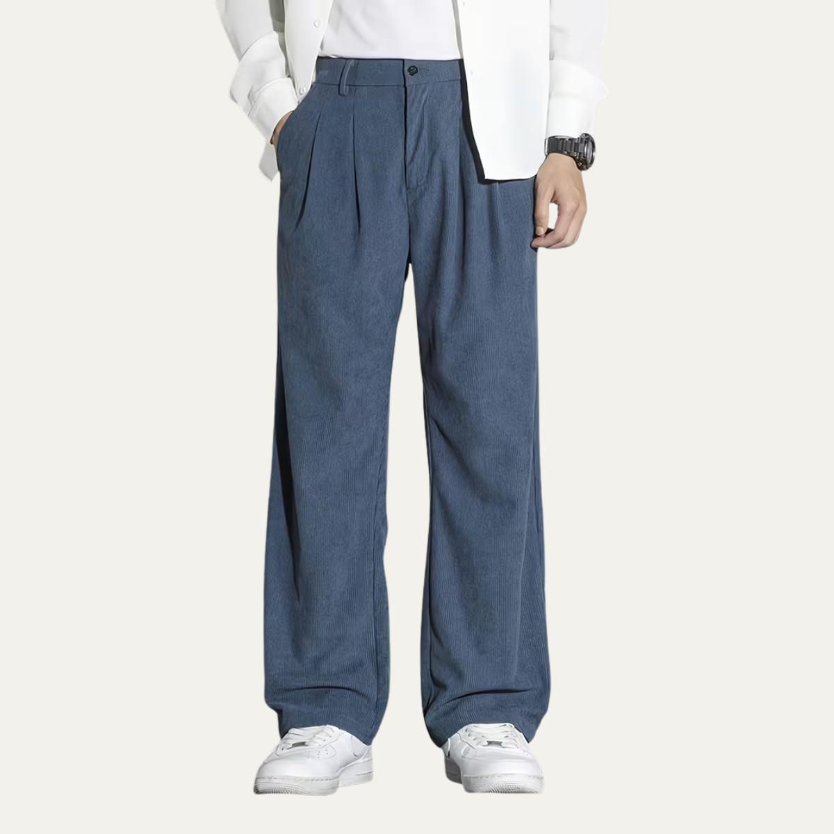 The Caloundra Men’s Premium Wide Leg Corduroy Pleated Dress Trousers