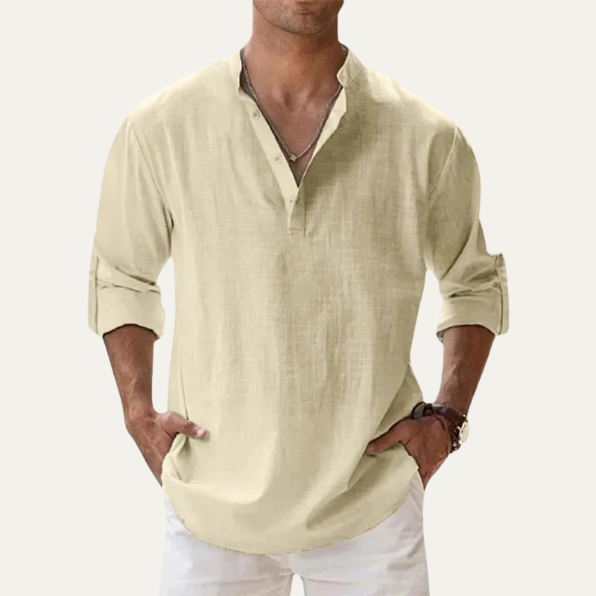 The Colchester Men’s Cotton Linen Long Sleeve Henley Shirt