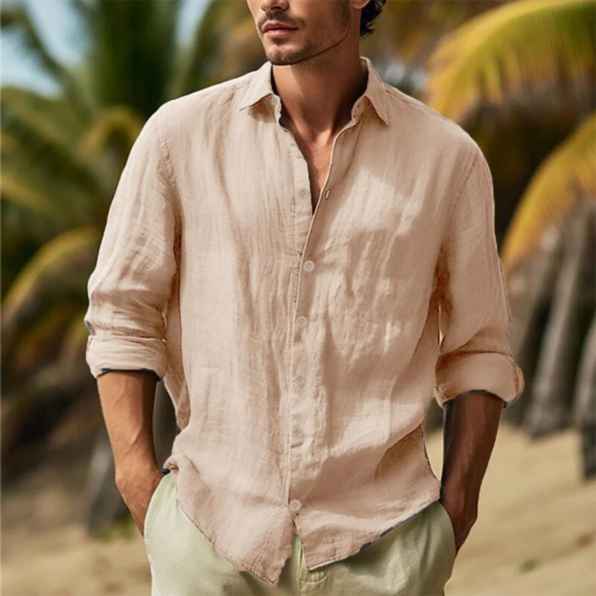 The Vannes Men’s Casual Summer Button Up Cotton Linen Shirt