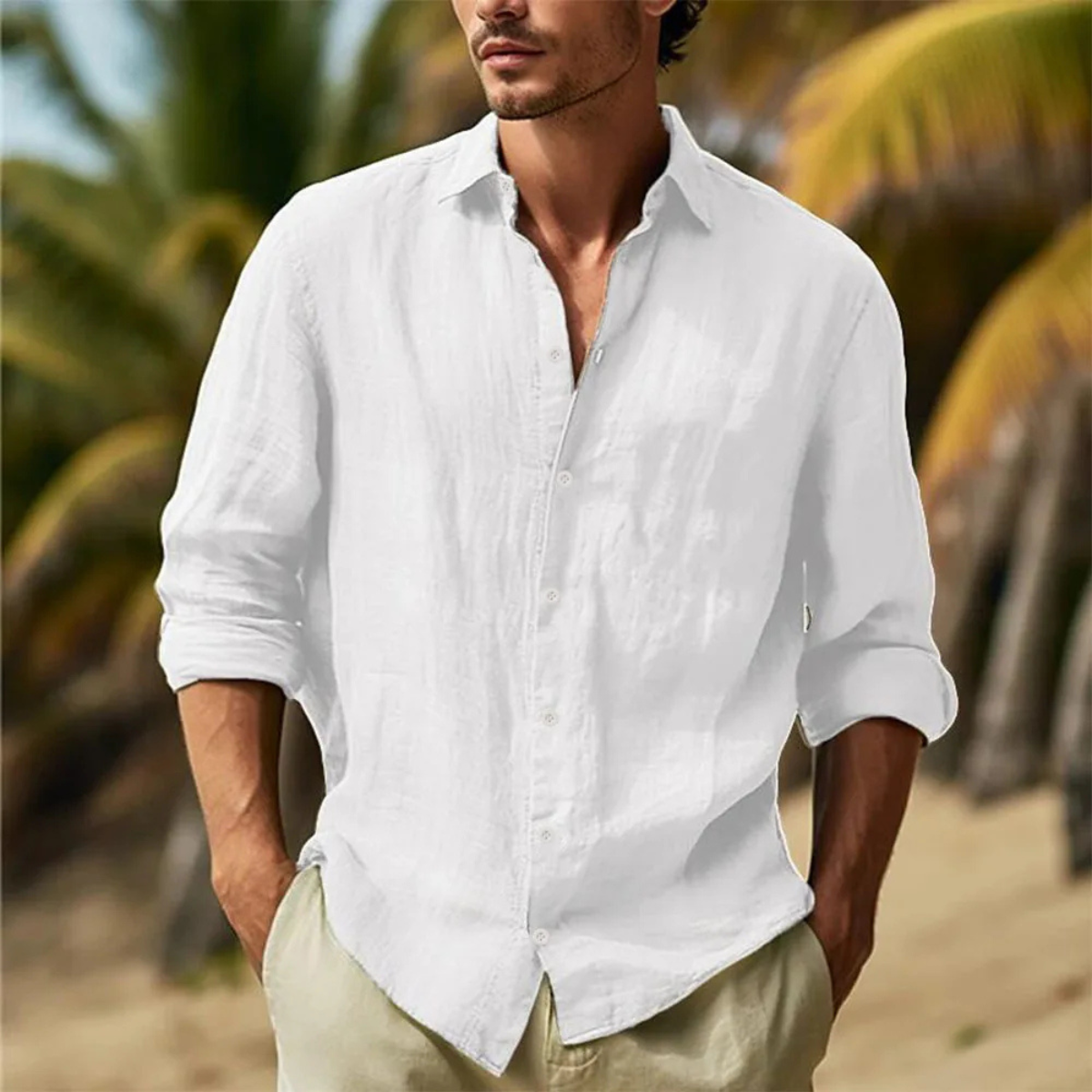 The Vannes Men’s Casual Summer Button Up Cotton Linen Shirt