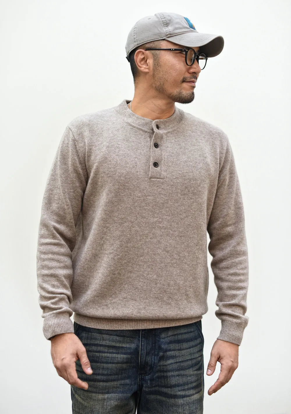 The Masham Men's Henley Knit Jumper with Button Neck