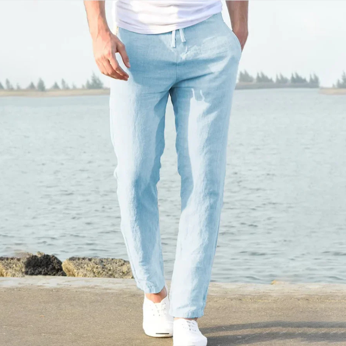 The McLean Men’s Casual Lightweight Linen Trousers – Light Blue