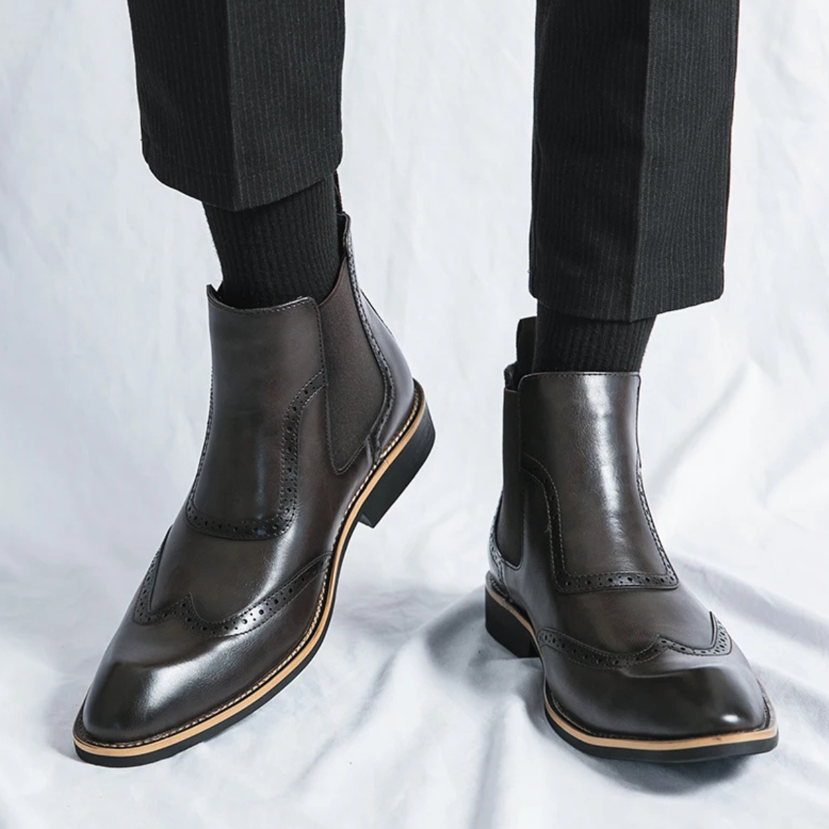 The Gravedona Men’s Leather Brogue Chelsea Dress Boots