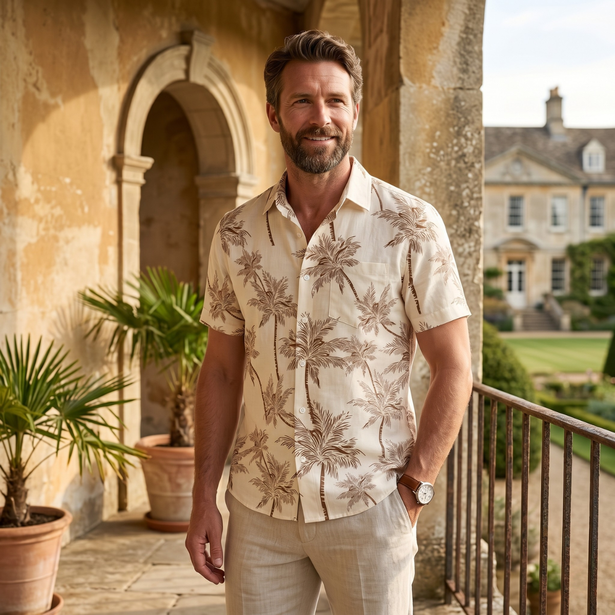 The Cotswolds Men’s Palm Tree Print Short Sleeve Shirt
