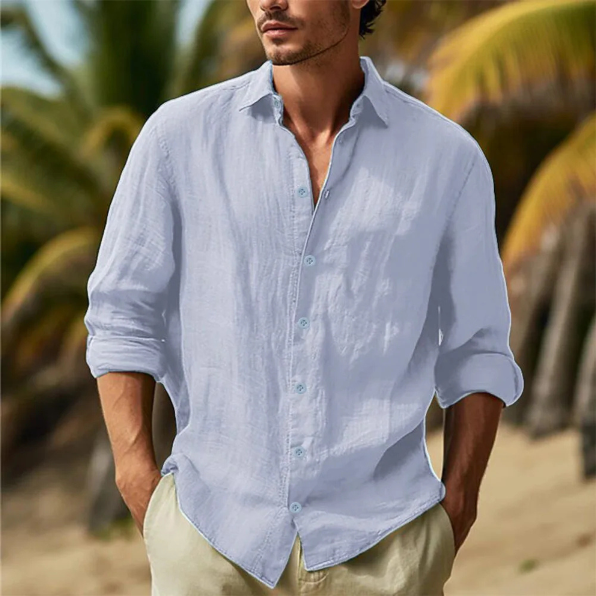 The Vannes Men’s Casual Summer Button Up Cotton Linen Shirt