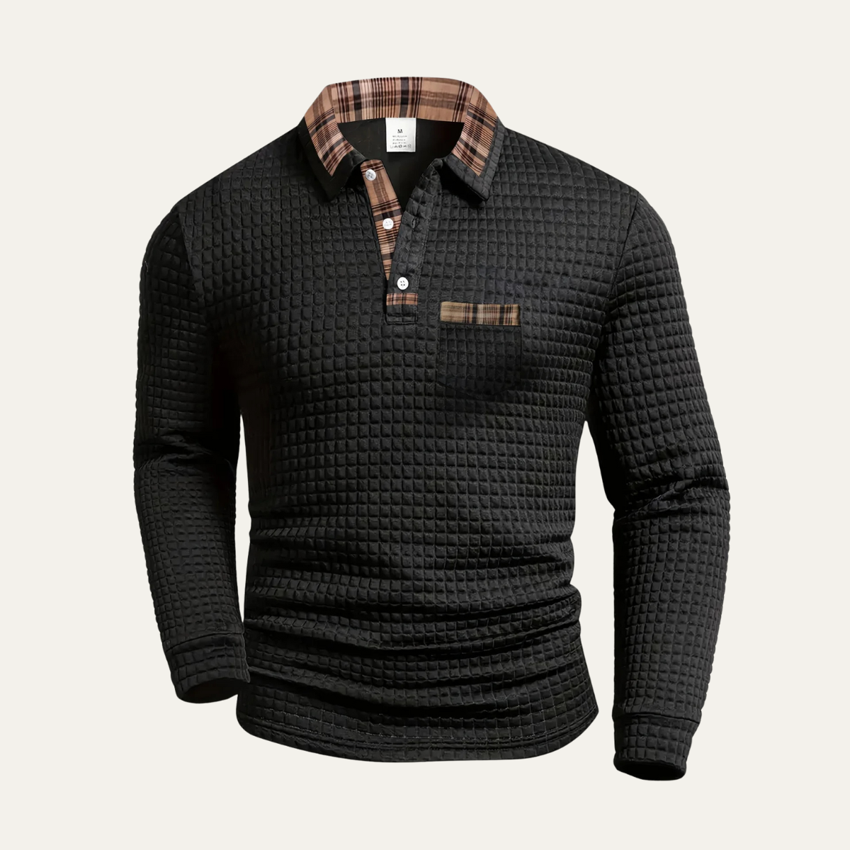 Men’s Waffle Knit Polo Jumper with Plaid Collar