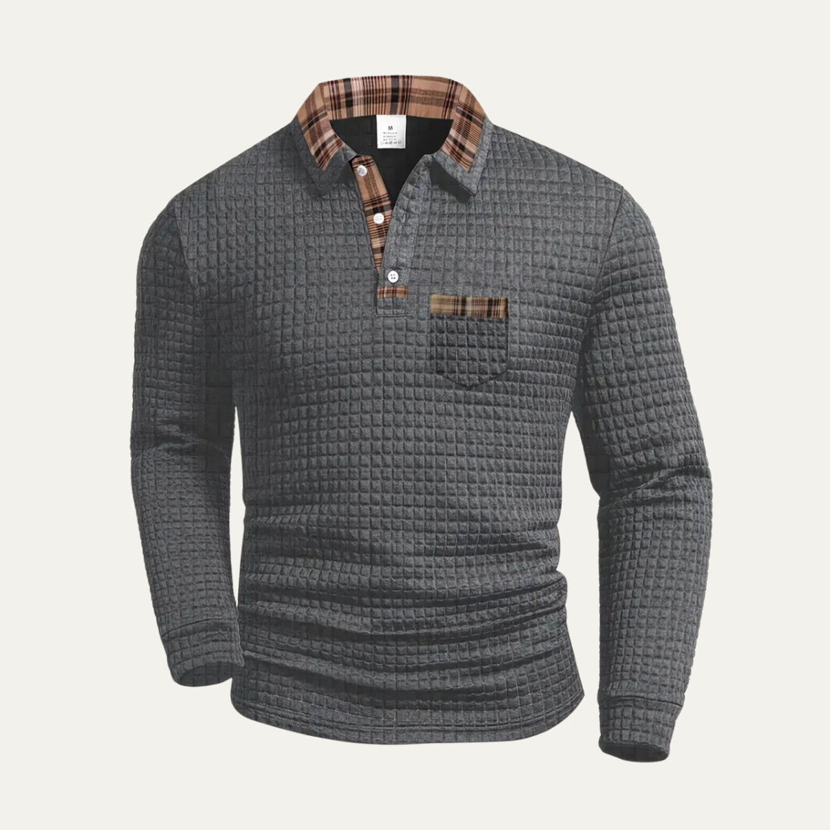 Men’s Waffle Knit Polo Jumper with Plaid Collar