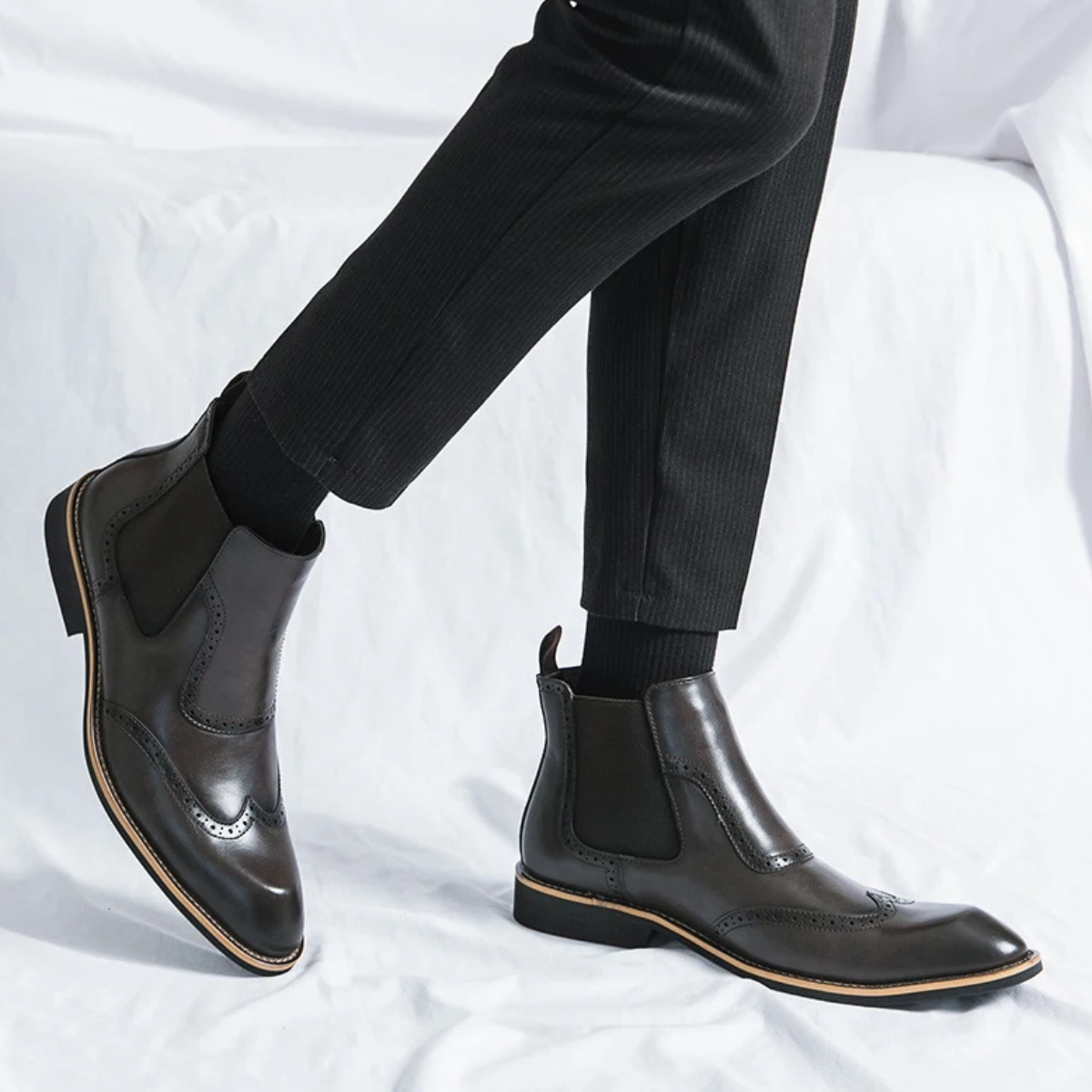 The Gravedona Men’s Leather Brogue Chelsea Dress Boots