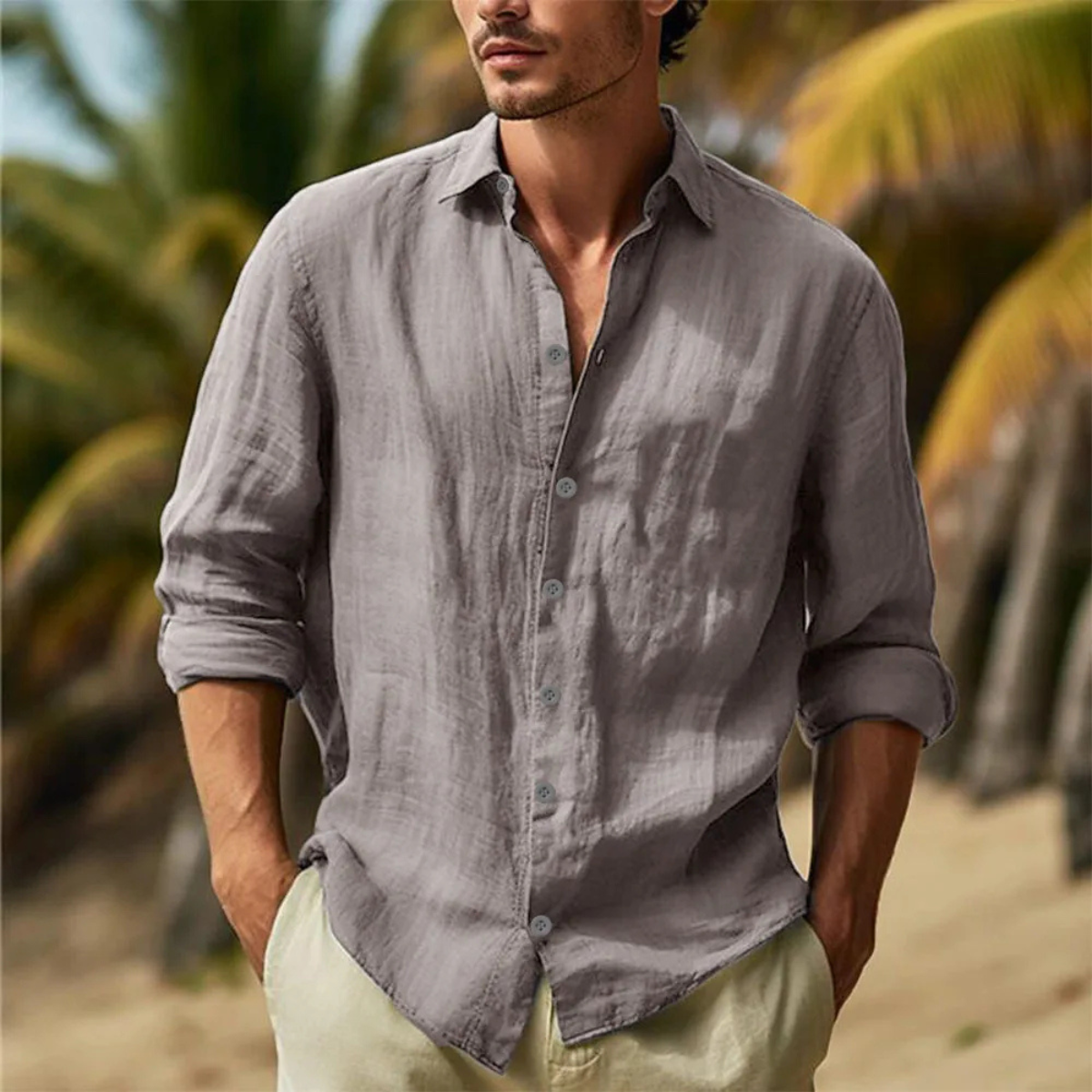 The Vannes Men’s Casual Summer Button Up Cotton Linen Shirt