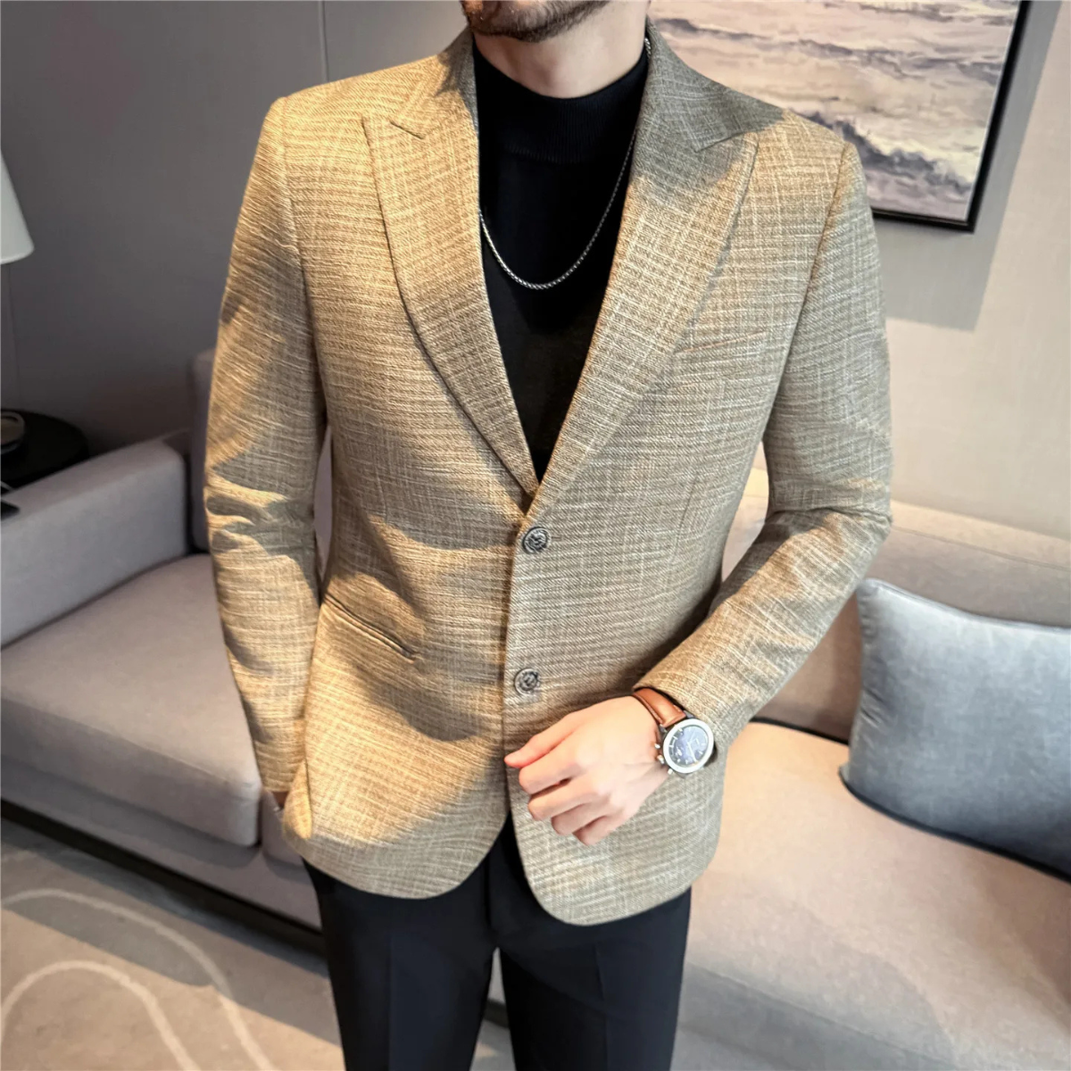 The Broadmoor Men’s Classic Vintage Checkered Wool Blazer