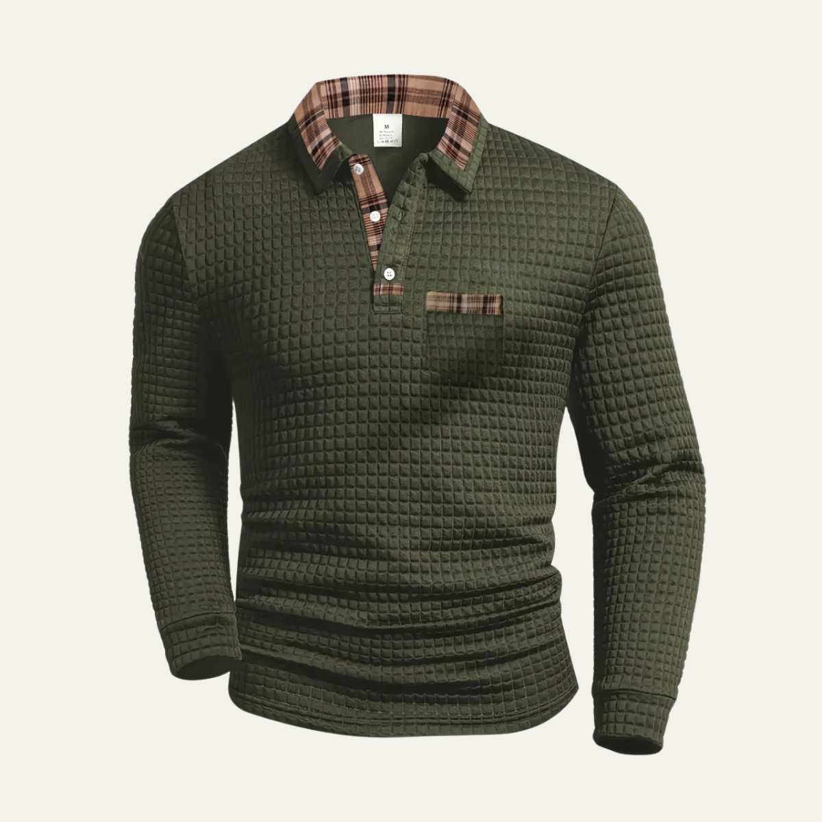 Men’s Waffle Knit Polo Jumper with Plaid Collar