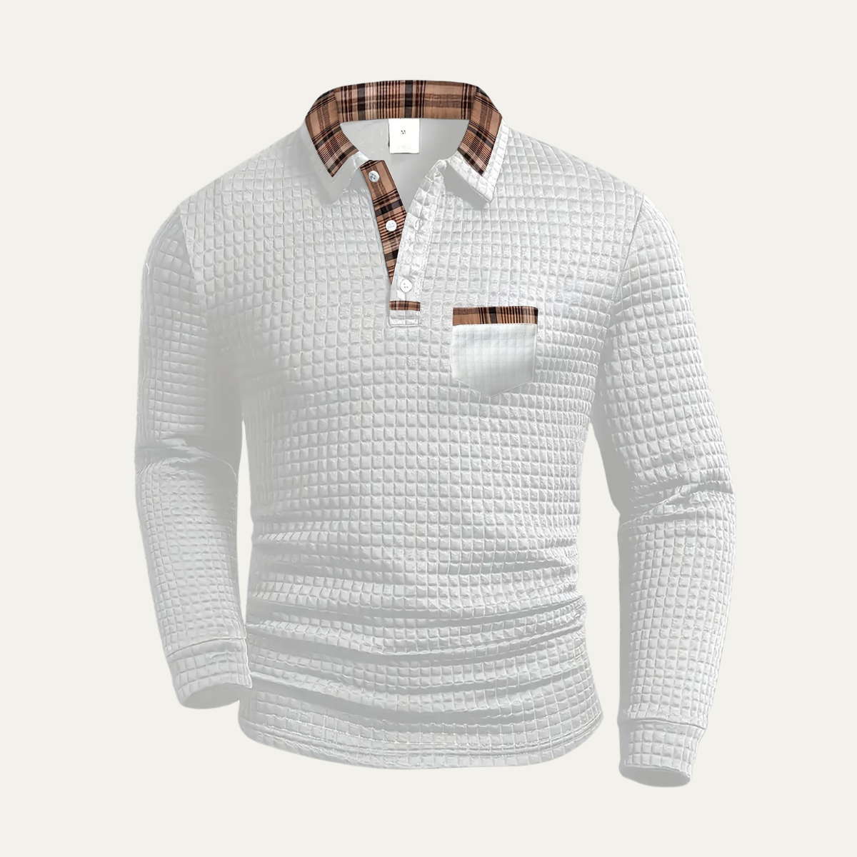 Men’s Waffle Knit Polo Jumper with Plaid Collar