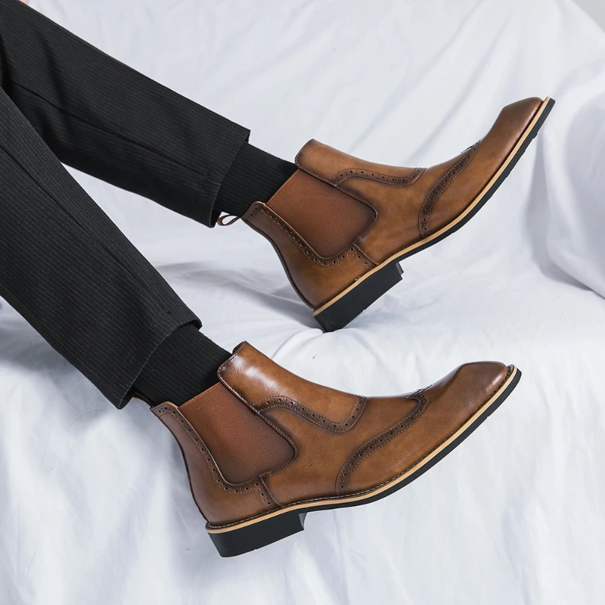 The Gravedona Men’s Leather Brogue Chelsea Dress Boots