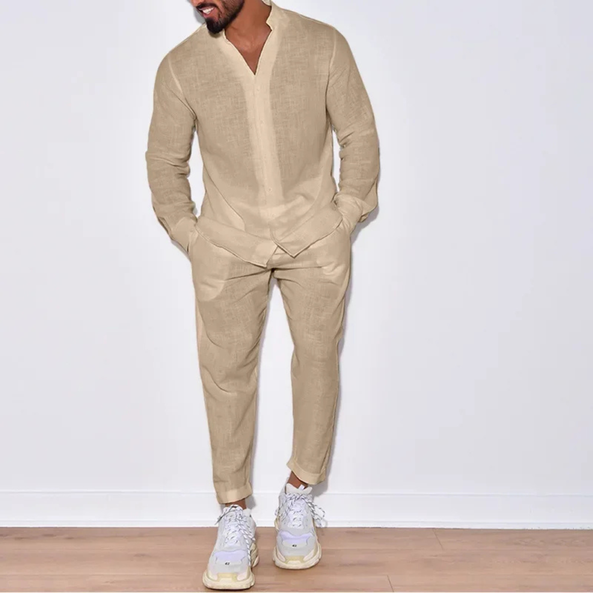 The South Yarra Men’s Casual Long Sleeve Shirt and Trousers Set – Two Piece Outfit