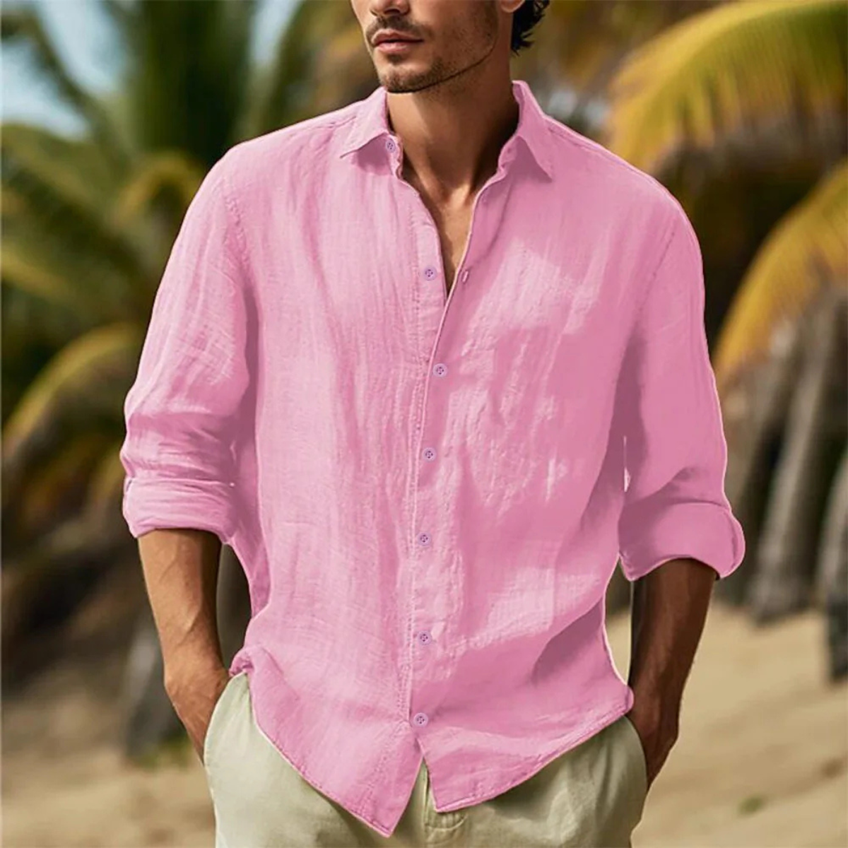 The Vannes Men’s Casual Summer Button Up Cotton Linen Shirt