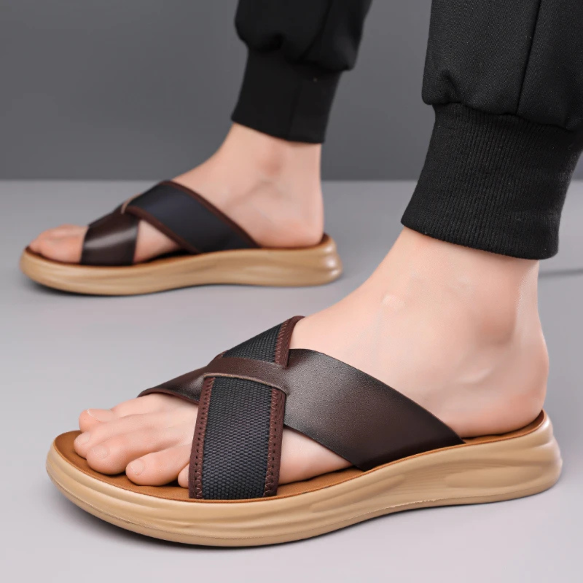 The Perugia Men’s Casual Cross Strap Summer Slide Sandals