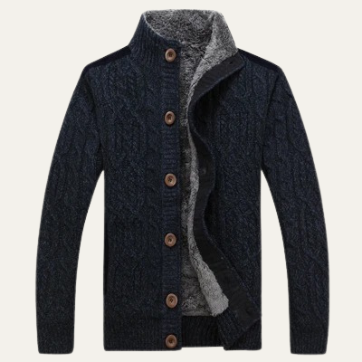 Maplewood Men's Fleece-Lined Wool Cardigan for Winter