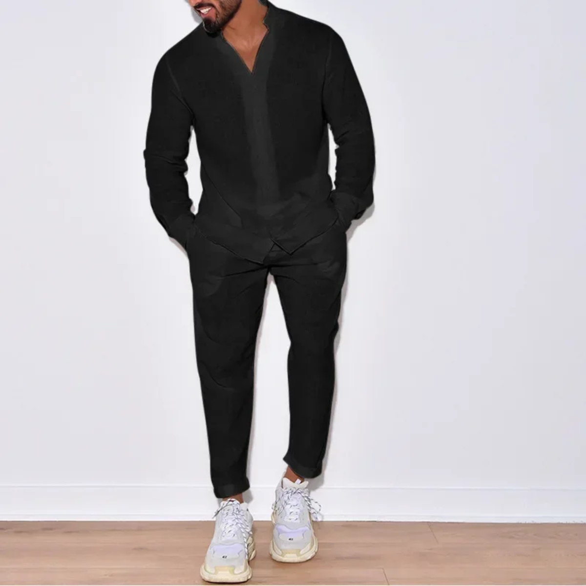 The South Yarra Men’s Casual Long Sleeve Shirt and Trousers Set – Two Piece Outfit