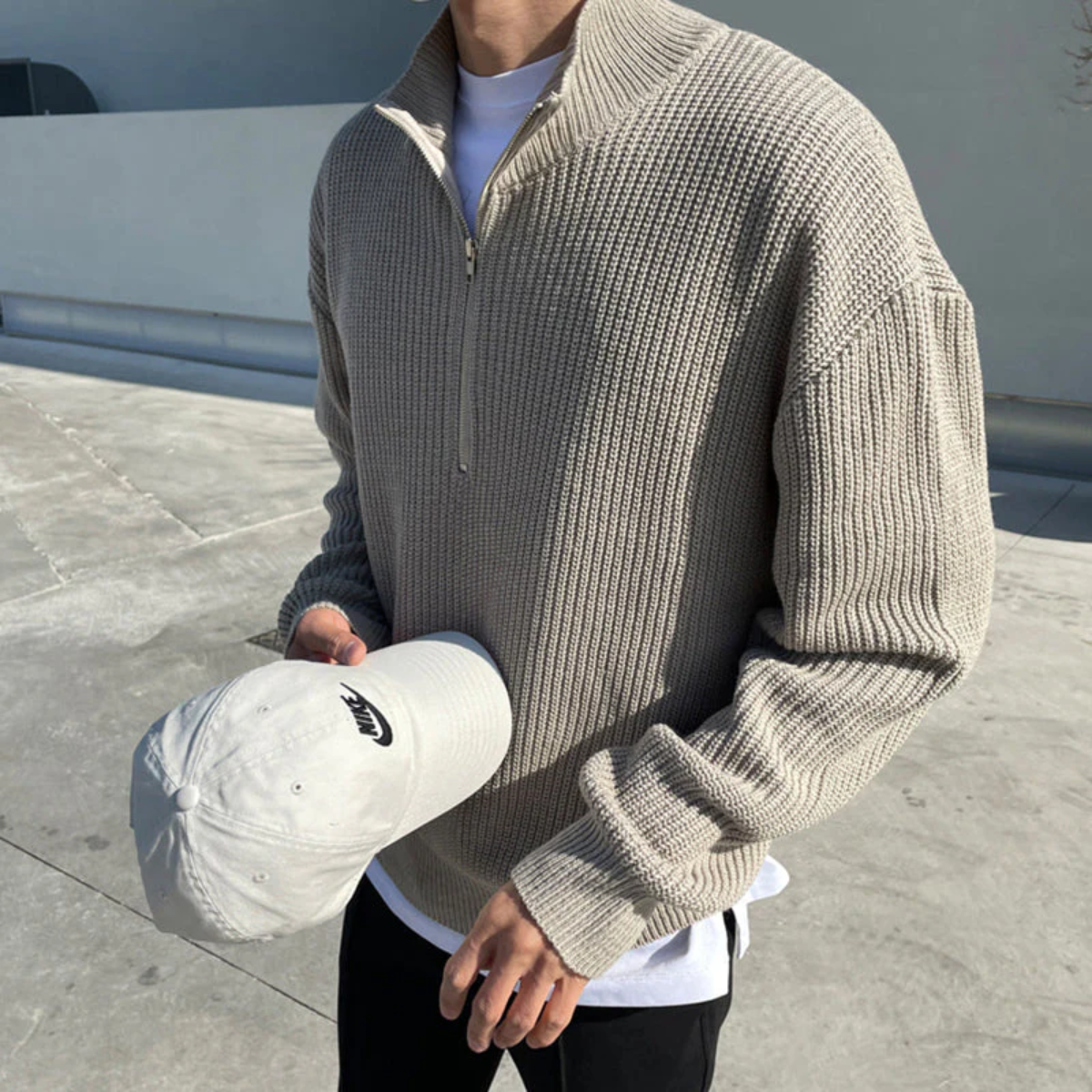 Men’s Elegant High Collar Half Zip Jumper