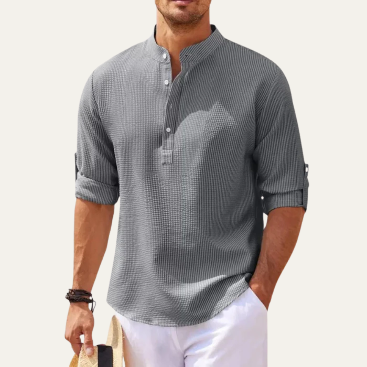 The Monte Rosa Men’s Breathable Casual Grandad Collar Shirt