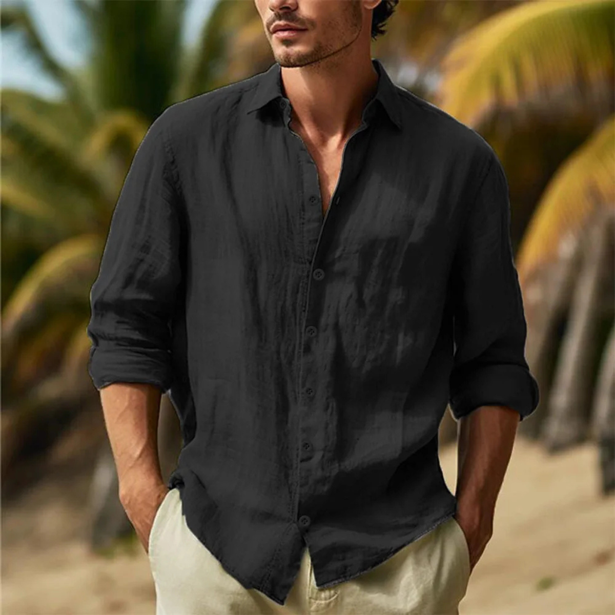 The Vannes Men’s Casual Summer Button Up Cotton Linen Shirt