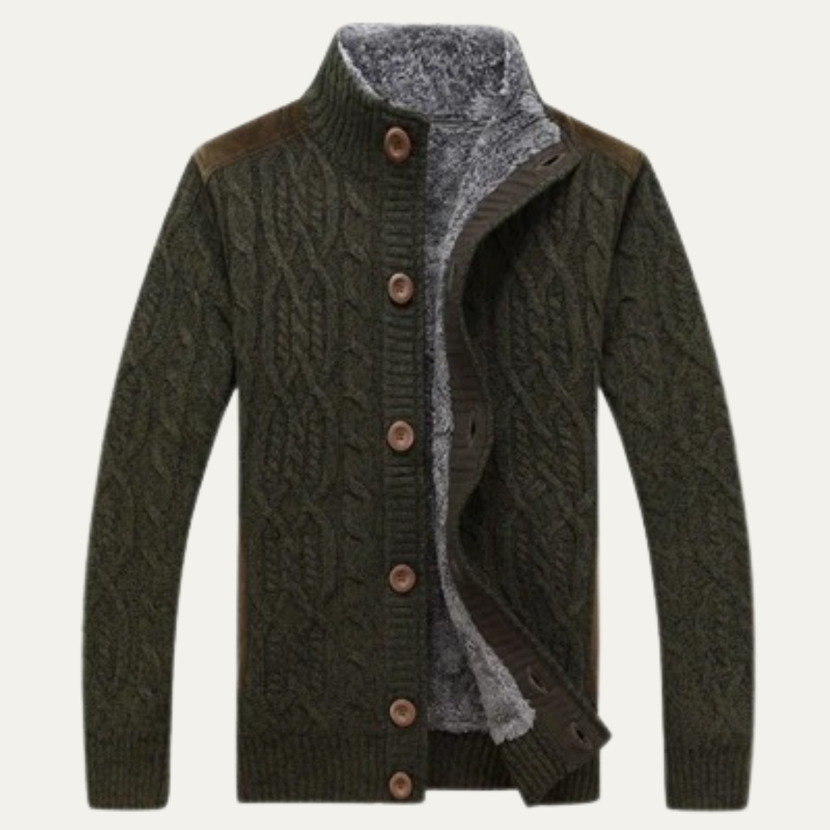 Maplewood Men's Fleece-Lined Wool Cardigan for Winter