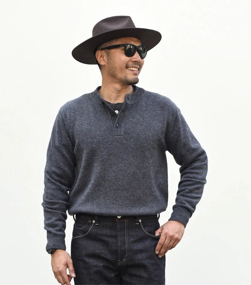 The Masham Men's Henley Knit Jumper with Button Neck