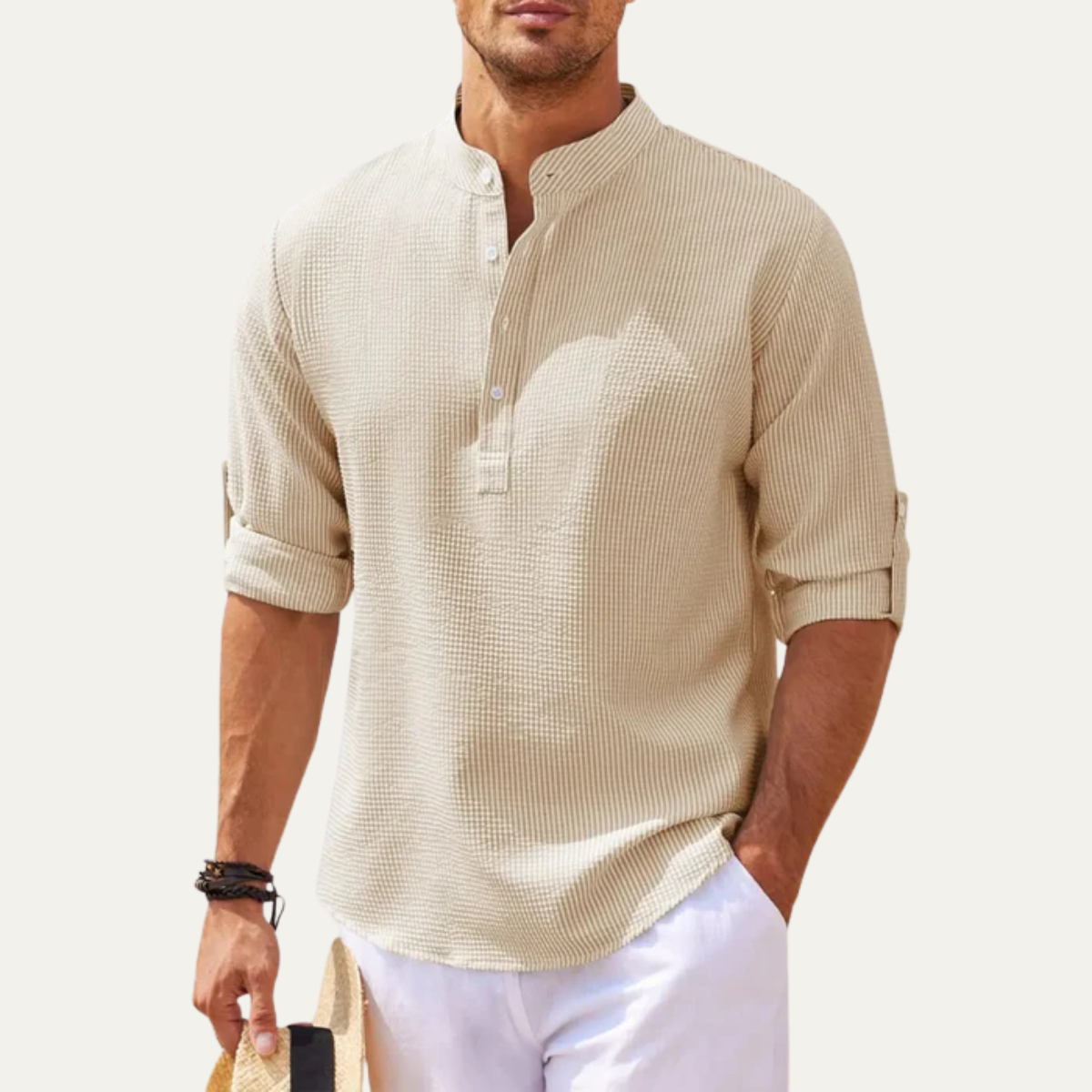 The Monte Rosa Men’s Breathable Casual Grandad Collar Shirt