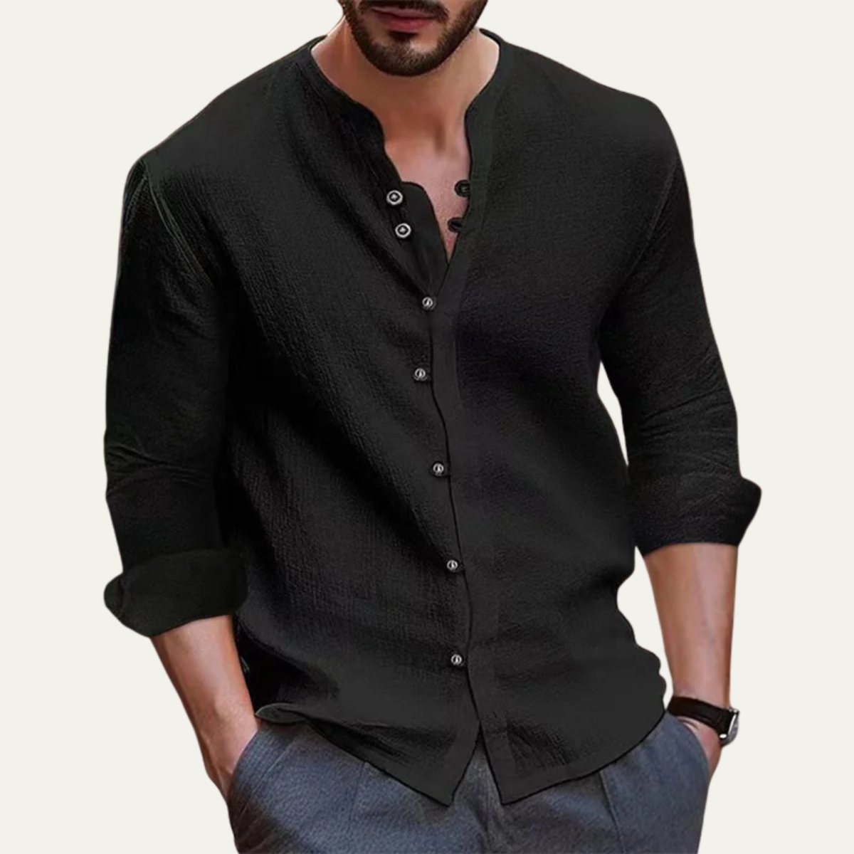 The Parioli Men’s Classic Summer Band Collar Shirt