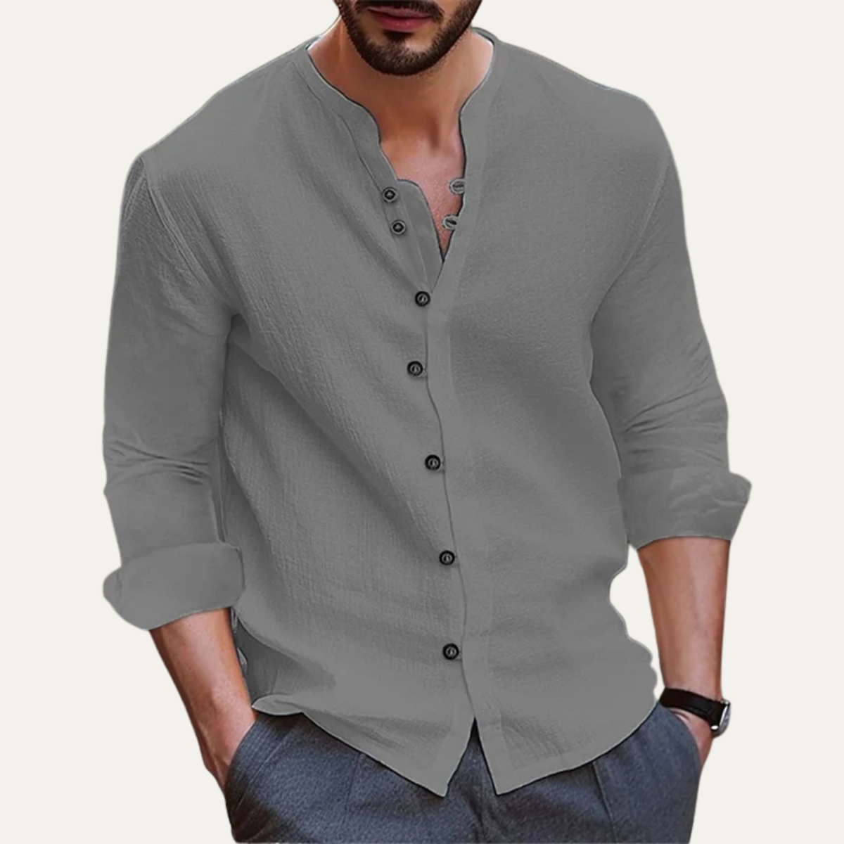 The Parioli Men’s Classic Summer Band Collar Shirt