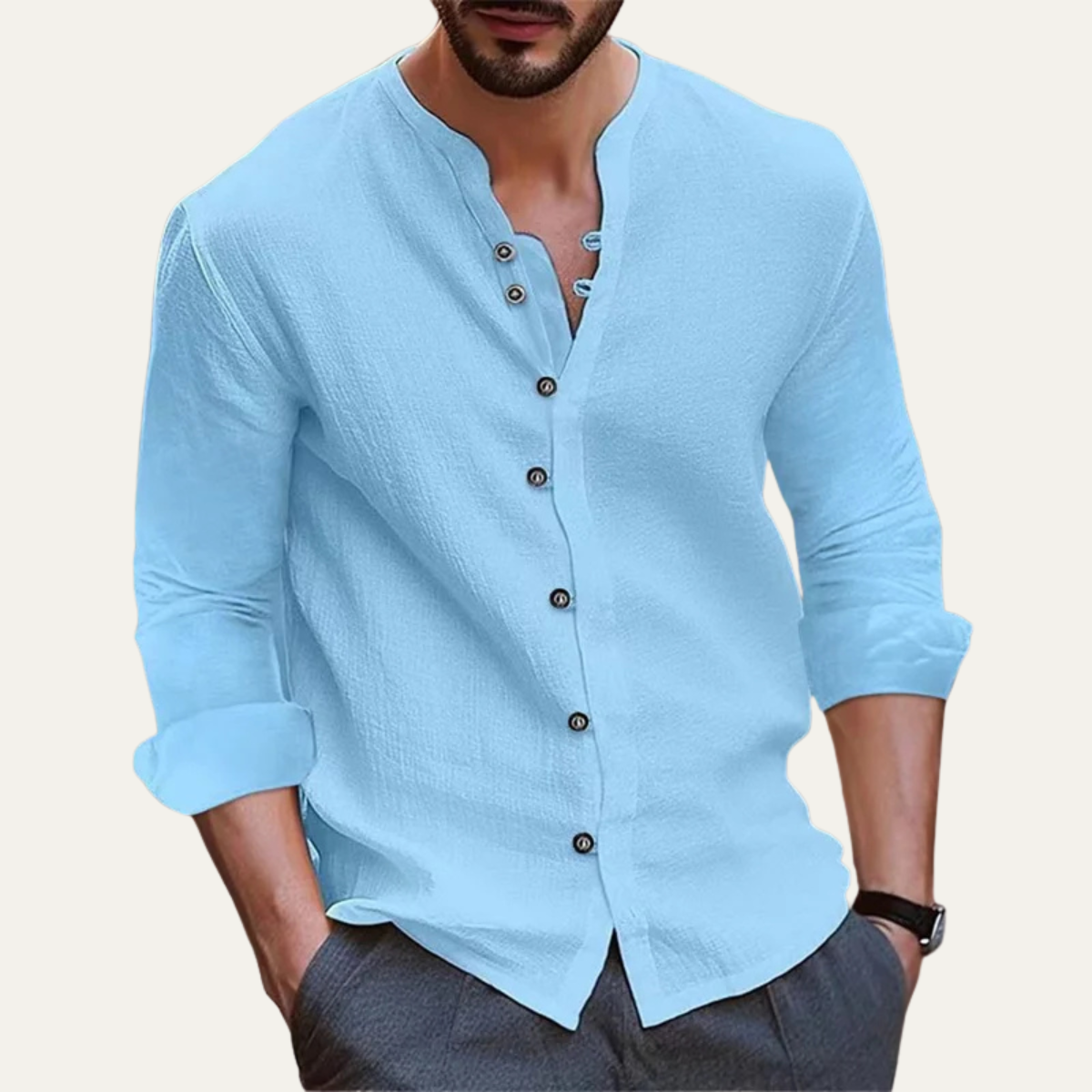 The Parioli Men’s Classic Summer Band Collar Shirt