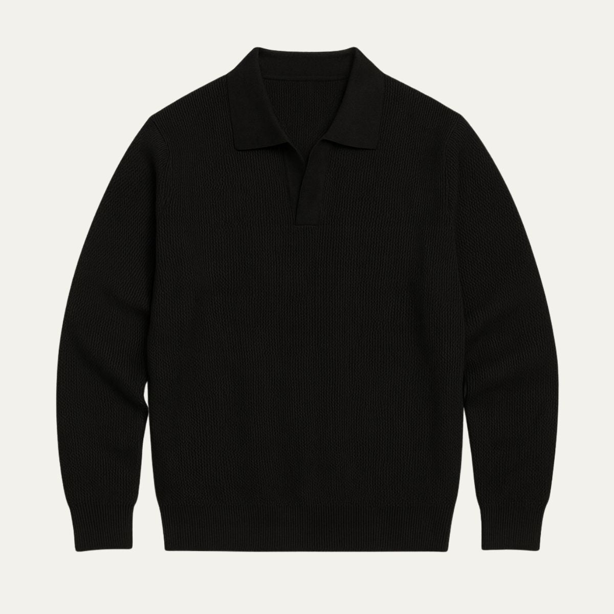 Knitted Long Sleeve Polo Jumper for Men - Open Collar