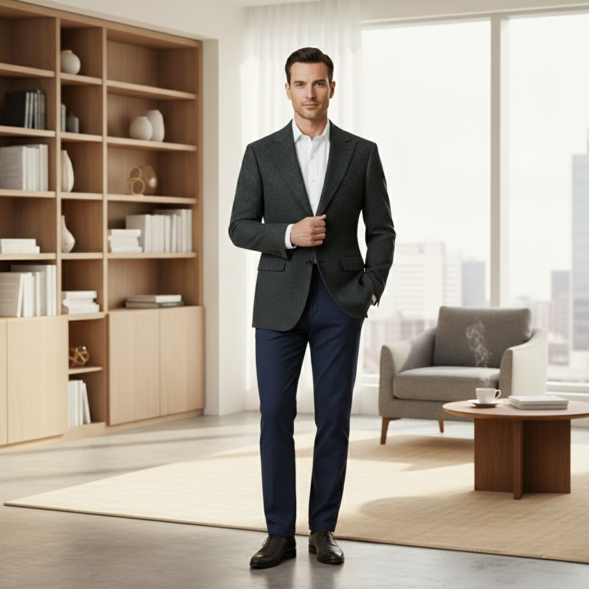 The Milan Men’s Tailored Tweed Fishbone Blazer Jacket