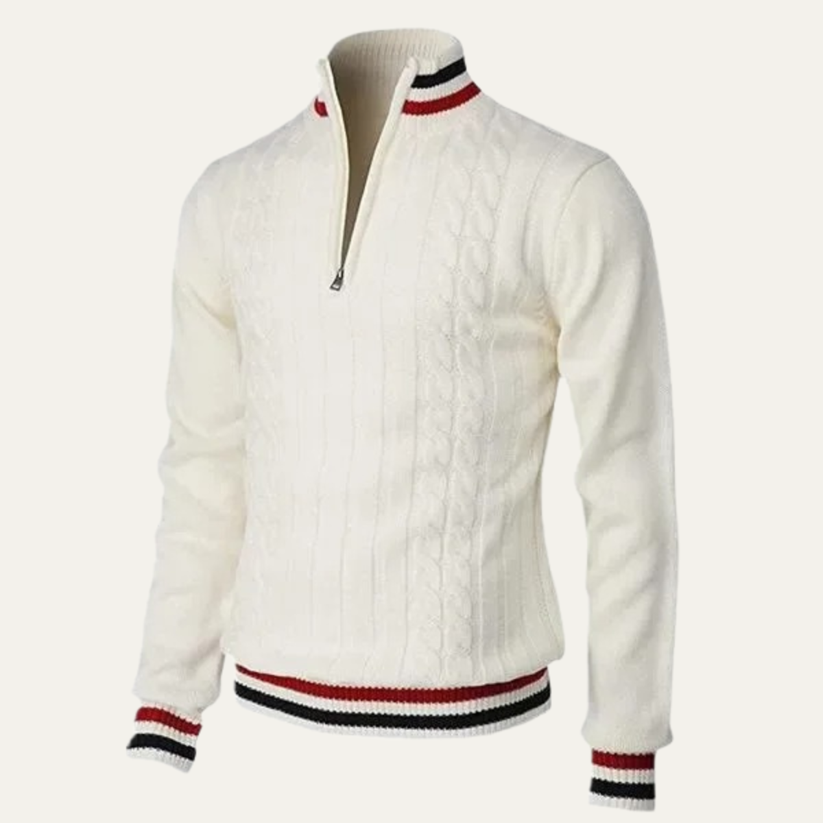 Men’s Warm Half Zip Knit Jumper with Stripe Trim