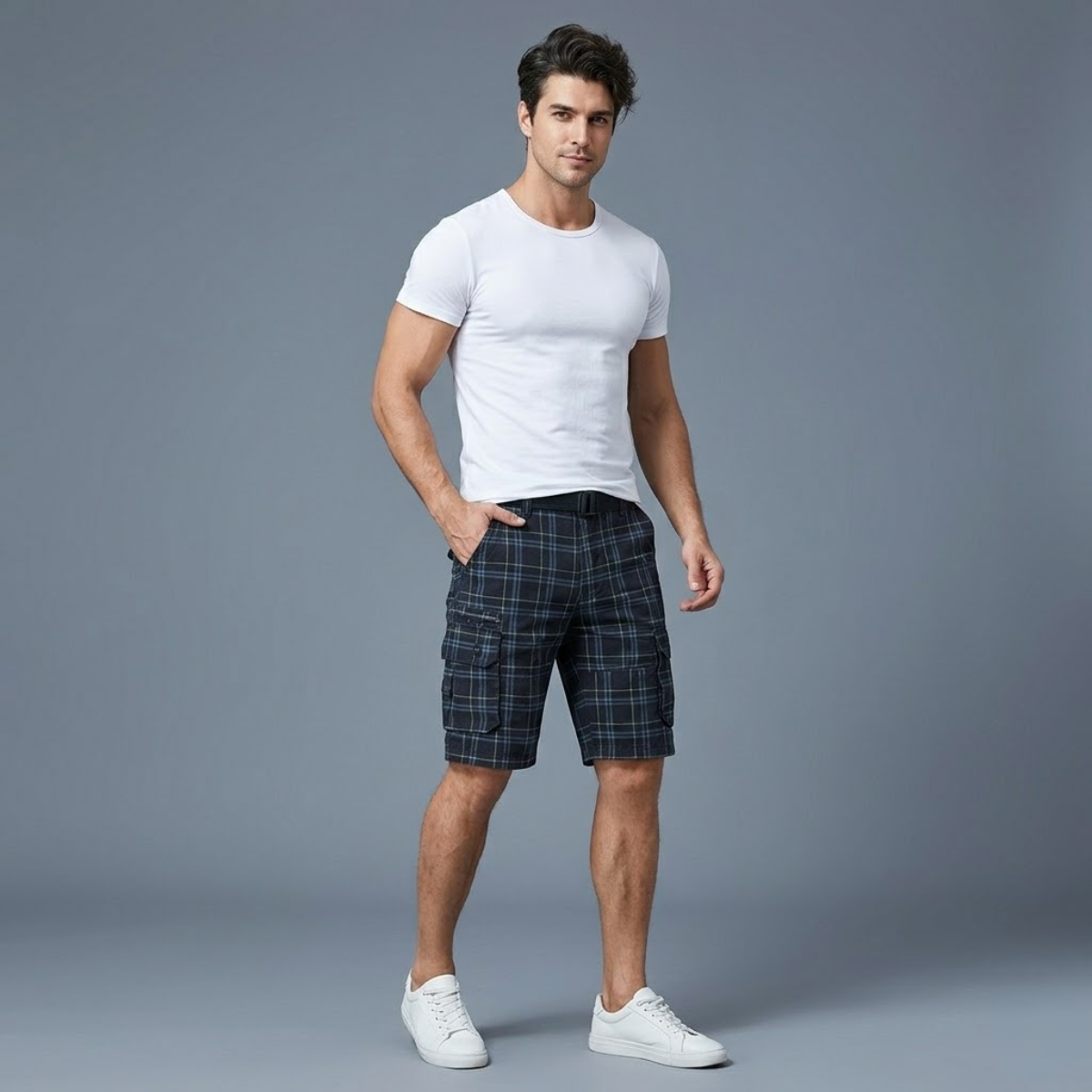 The Vernazza Men’s Multi Pocket Plaid Cargo Shorts