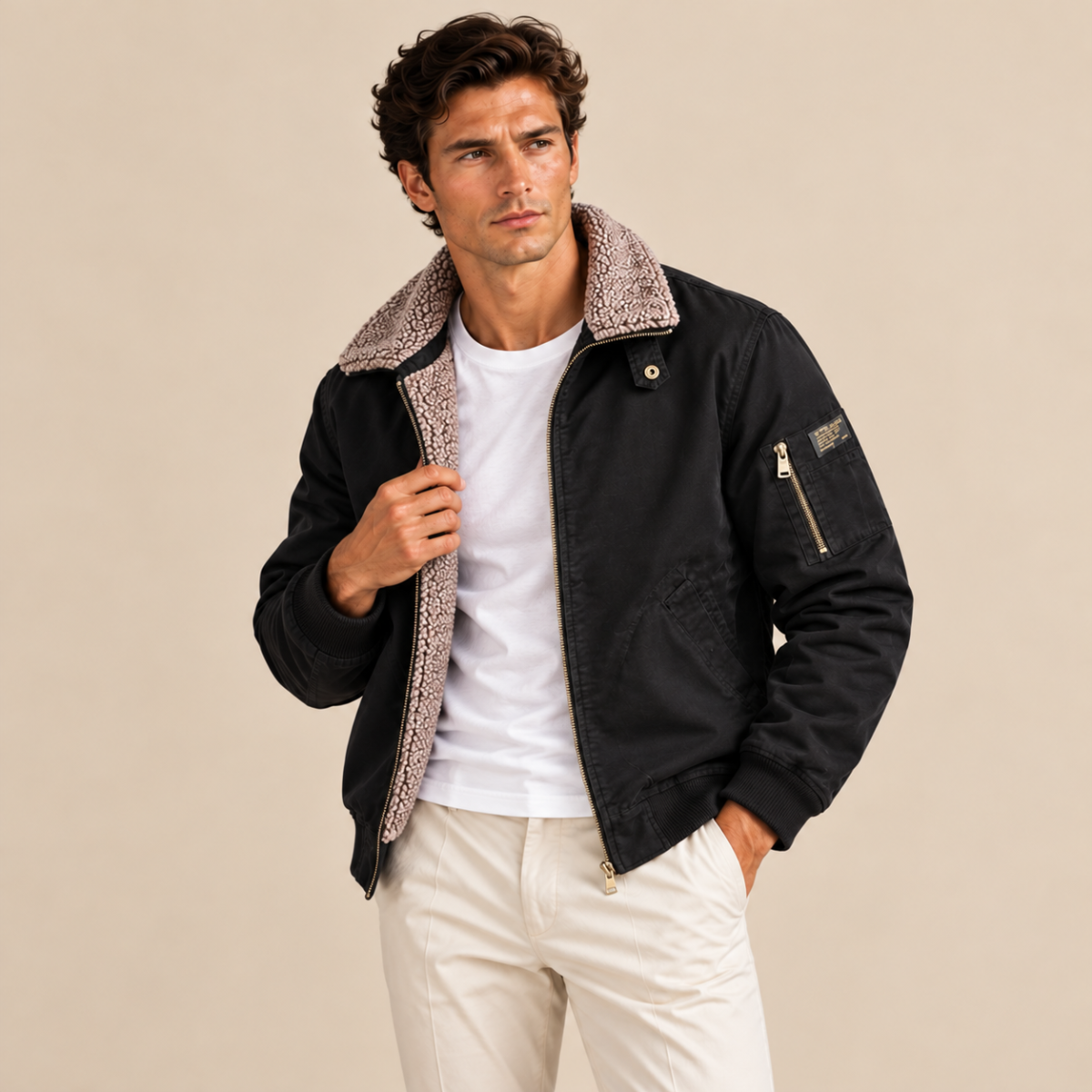 Wareham Men's Shearling-Lined Winter Bomber Jacket