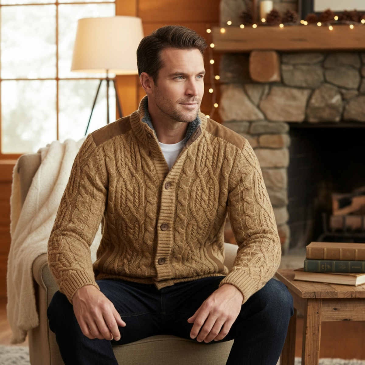 Maplewood Men's Fleece-Lined Wool Cardigan for Winter