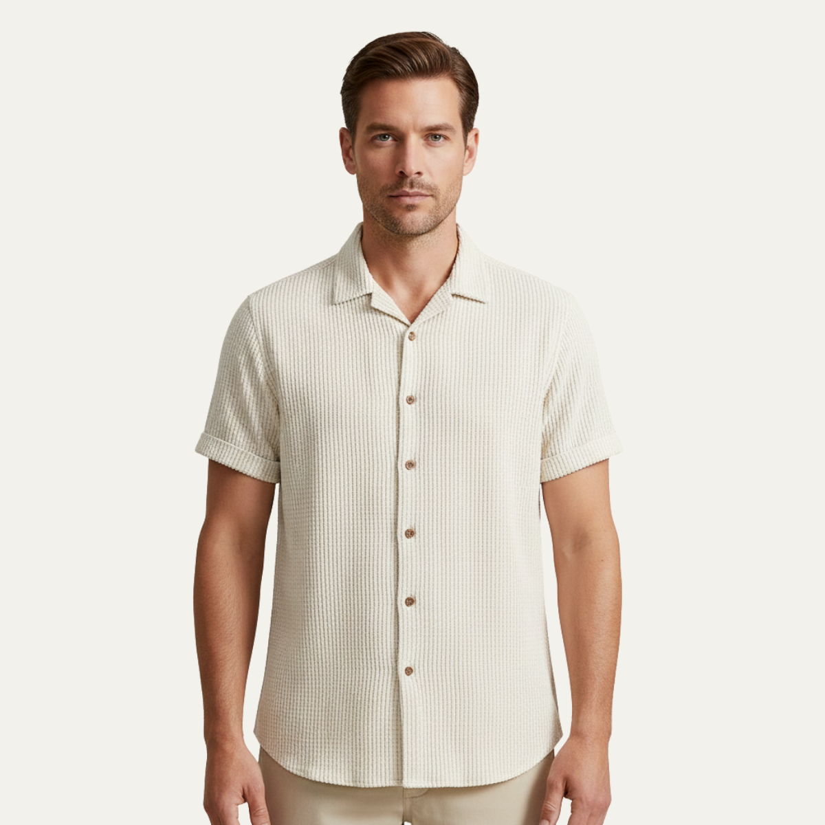 Men’s Waffle Shirt – Casual Short Sleeve Button Up Summer Top